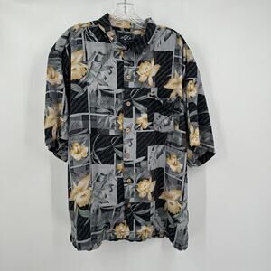 Bermuda Bay Mens Hawaiian Shirt Sz L Silk Resort Tropical Vacation Floral Cruise